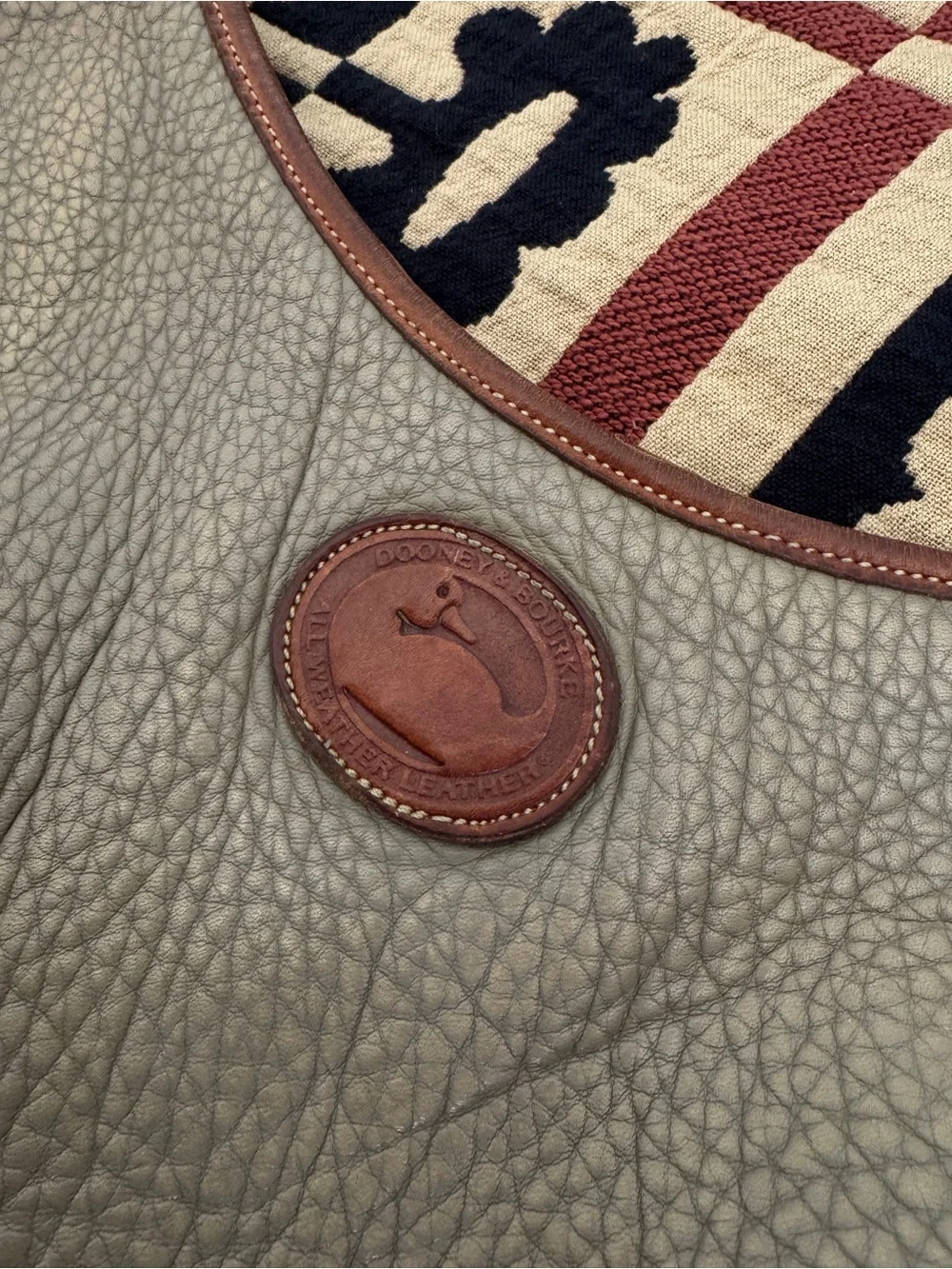 Vintage Dooney & Bourke Pebbled Leather Hobo Bag Taupe with Brown Trim
